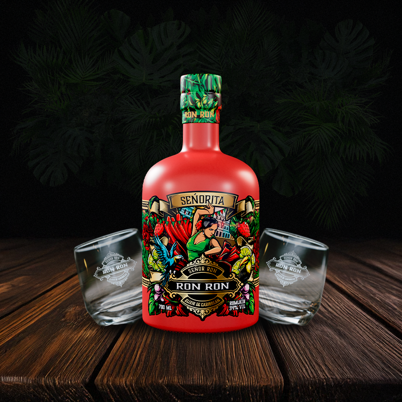 Set Rumgläser & Ron Ron Senorita Elixier de Caribbean