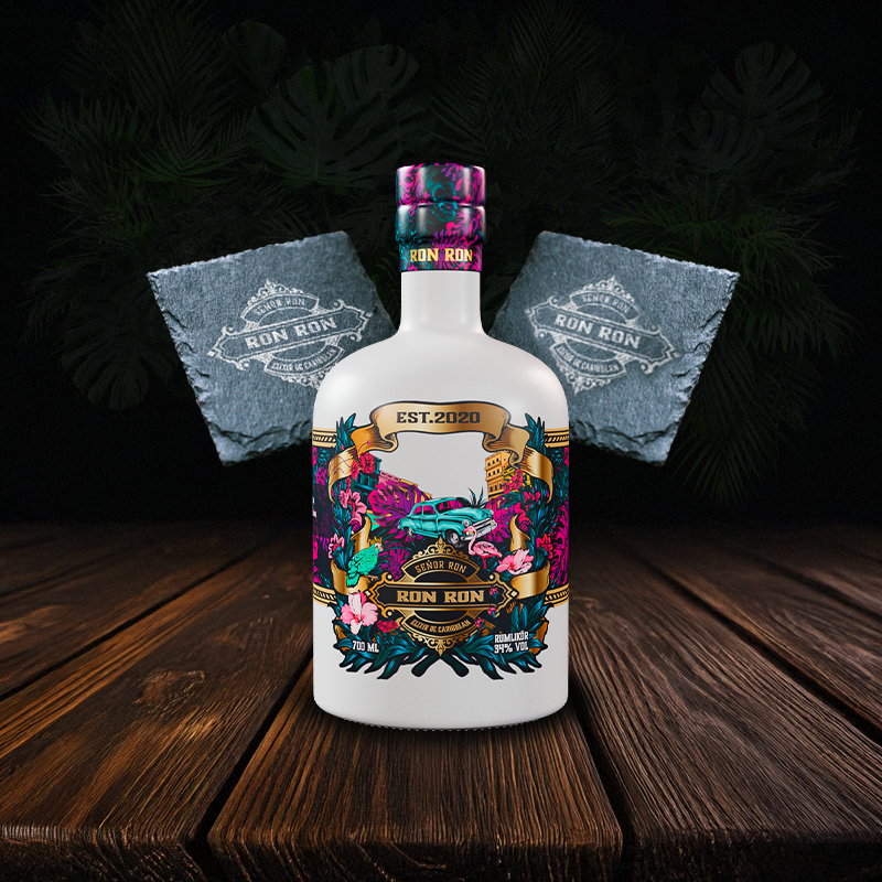 Set Glasuntersetzer & Ron Ron Elixier De Caribbean