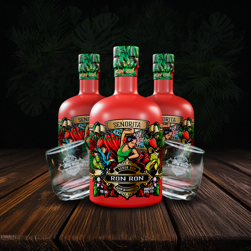Set Rumgläser & Ron Ron Senorita Elixier de Caribbean